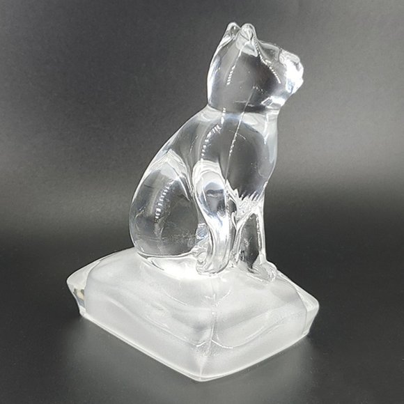 VTG Clear Glass Cat Frosted Base Paperweight Fig. - Picture 2 of 7
